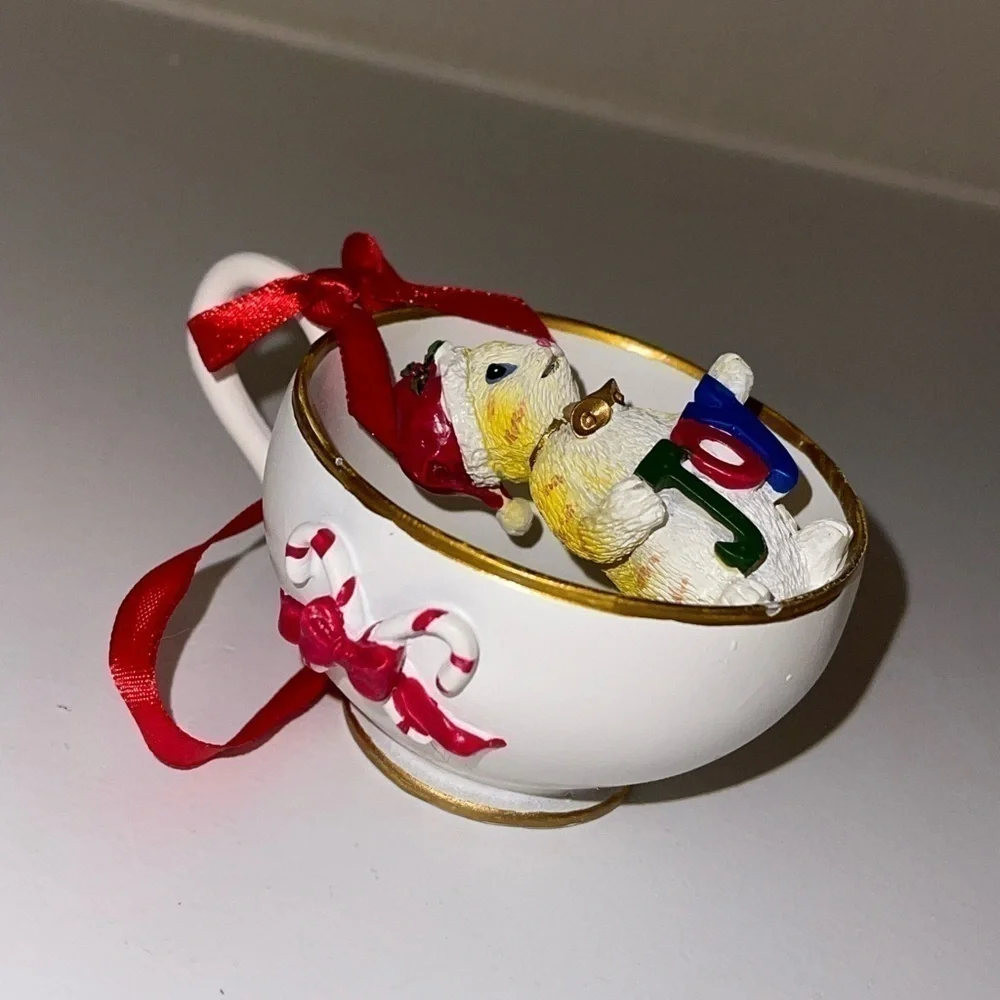Cat Snowman Family Tea Cup Ornament Painted Resin Crafts Creative x4